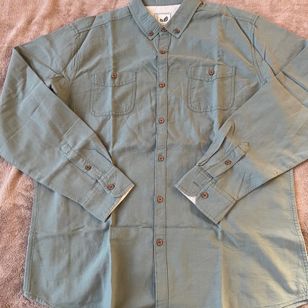 ORGANIC Green long Sleeve, Organic Cotton Button Down Size: XL